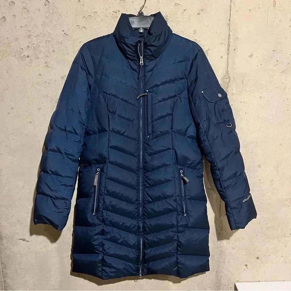 Eddie Bauer Sun Valley Down Parka Winter Jacket Womens Medium Dark Navy No Hood